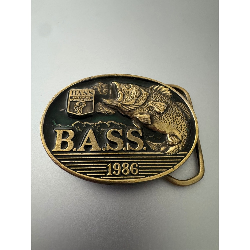 Vintage 1986 B.A.S.S. Member Belt Buckle Great American Buckle Co Fishing Brass